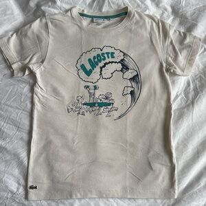 Lacoste Cream Short Sleeve Tee with Retro Graphic